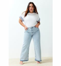 Снимка на Trendyol Curve Light Blue Color Blocked Wide Cut Jeans