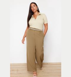 Снимка на Trendyol Curve Light Khaki High Waist Wide Leg Wide Leg Pleated Woven Trousers