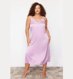 Снимка на Trendyol Curve Lilac Thick Strap V Neck Satin Long Woven Dress