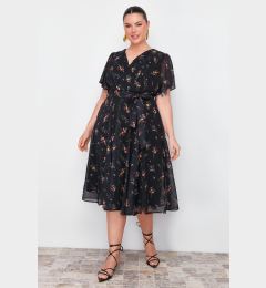 Снимка на Trendyol Curve Multi Color Floral Pattern Chiffon Double Breasted Woven Dress