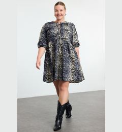 Снимка на Trendyol Curve Multicolored Bow 100% Cotton Leopard Print A-Line Woven Plus Size Dress