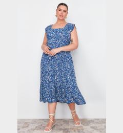 Снимка на Trendyol Curve Navy Blue A-Line Midi Ruffled Floral Patterned Woven Dress