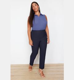 Снимка на Trendyol Curve Navy Blue Cigarette Fleto Pocket Woven Plus Size Fabric Trousers