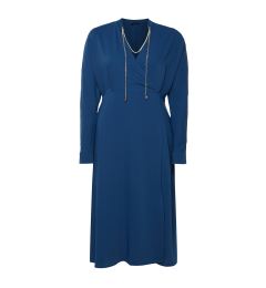 Снимка на Trendyol Curve Navy Blue Double Breasted Collar Chain Accessory Stylish Midi Woven Dress