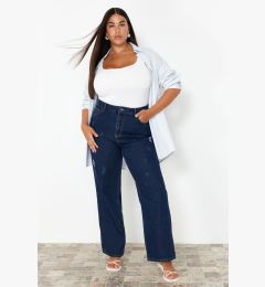 Снимка на Trendyol Curve Navy Blue High Waist Wide Leg Plus Size Jeans