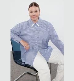 Снимка на Trendyol Curve Navy Blue White Striped Stone Embroidered Double Collar Pocket Plus Size Shirt