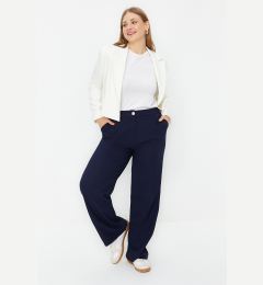 Снимка на Trendyol Curve Navy Blue Wide Leg Plus Size Fabric Trousers