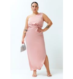 Снимка на Trendyol Curve Pink Satin Chic Asymmetrical Single Sleeve Long Woven Dress