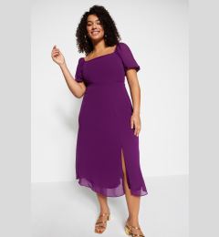 Снимка на Trendyol Curve Purple Square Neck Balloon Sleeve Woven Slit Lined Chiffon Dress