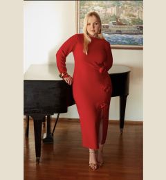 Снимка на Trendyol Curve Red Boat Neck Maxi Slit Rose Woven Plus Size Dress