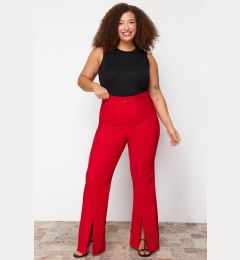 Снимка на Trendyol Curve Red Plus Size Wide Leg/Wide Leg Woven Fabric Trousers with Slits