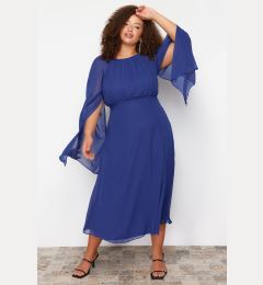 Снимка на Trendyol Curve Saks Cape Sleeve Maxi/Long-Length Lined Chiffon Woven Plus Size Dress