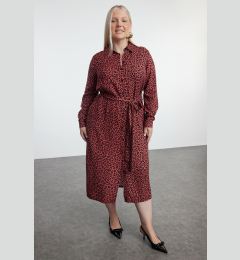 Снимка на Trendyol Curve Tile Leopard/Animal Patterned Woven Buttoned Belted Midi Plus Size Shirt Dress