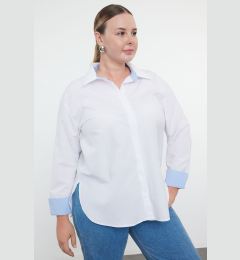 Снимка на Trendyol Curve White Basic Blue Double Cuffed Double Woven Plus Size Shirt