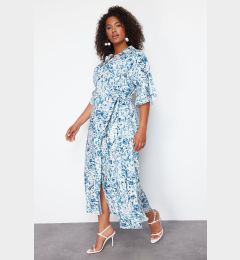 Снимка на Trendyol Curve White-Blue Shally Woven Plus Size Dress