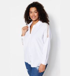 Снимка на Trendyol Curve White Oversize Woven Shirt with Shoulder Stripe Detail