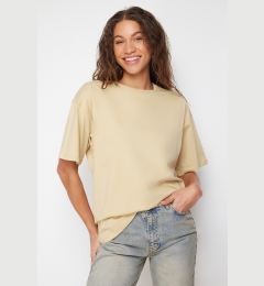 Снимка на Trendyol Dark Beige 100% Cotton Oversize/Wide Fit Crew Neck Knitted T-Shirt