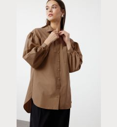 Снимка на Trendyol Dark Beige Balloon Sleeve Long Back Pocket Detail Basic Woven Shirt