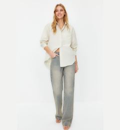 Снимка на Trendyol Dark Beige Single Pocket Boyfriend Woven Cotton Shirt