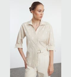 Снимка на Trendyol Dark Beige Striped Floral Cotton Woven Shirt