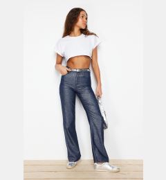 Снимка на Trendyol Dark Blue Metallic Shiny Glitter High Waist Wide Leg Jeans