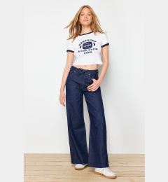 Снимка на Trendyol Dark Blue More Sustainable High Waist Wide Leg Jeans with Waist Detail