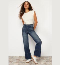 Снимка на Trendyol Dark Blue More Sustainable Stitch Detail High Waist Wide Leg Jeans