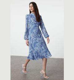 Снимка на Trendyol Dark Blue Patterned Flounce Midi Woven Dress