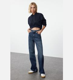 Снимка на Trendyol Dark Blue Premium More Sustainable Normal Waist Wide Leg Jeans