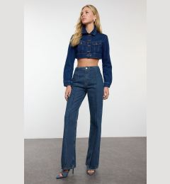 Снимка на Trendyol Dark Blue Stitch Detail High Waist Wide Leg Jeans