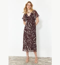 Снимка на Trendyol Dark Brown Animal Patterned A-line Chiffon Maxi Woven Dress