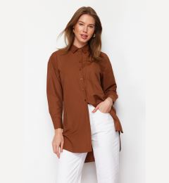 Снимка на Trendyol Dark Brown Pocket and Slit Detail Woven Shirt