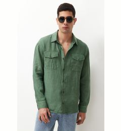 Снимка на Trendyol Dark Green Limited Edition 100% Linen Regular Fit Shirt