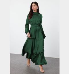 Снимка на Trendyol Dark Green Skirt Tiered Satin Woven Evening Dress/Evening Dress