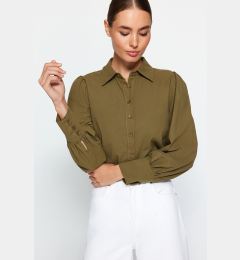 Снимка на Trendyol Dark Khaki Balloon Sleeve Cotton Woven Shirt