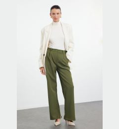 Снимка на Trendyol Dark Khaki High Waist Wide Leg/Wide Leg Pleated Woven Trousers