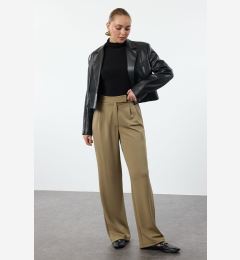 Снимка на Trendyol Dark Khaki Velcro Closure High Waist Pleated Wide Leg/Wide Cut Trousers