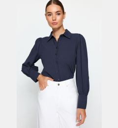 Снимка на Trendyol Dark Navy Blue Balloon Sleeve Cotton Woven Shirt