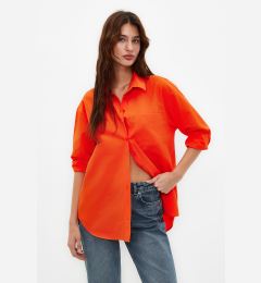 Снимка на Trendyol Dark Orange Single Pocket Boyfriend Woven Cotton Shirt