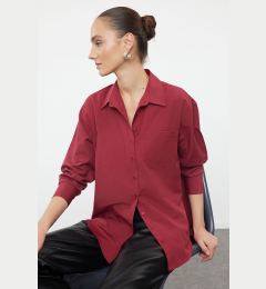 Снимка на Trendyol Dark Red Single Pocket Boyfriend/Wide Fit Cotton Woven Shirt