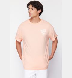 Снимка на Trendyol Dusty Rose Oversize/Wide Cut Crew Neck City Printed 100% Cotton T-Shirt