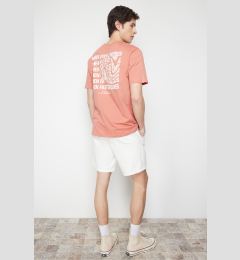 Снимка на Trendyol Dusty Rose Oversize/Wide Cut Text Printed Short Sleeve 100% T-Shirt