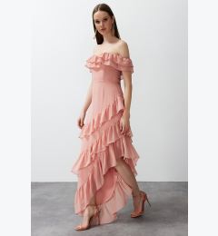 Снимка на Trendyol Dusty Rose Ruffle Woven Chiffon Long Evening Evening Dress