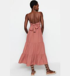 Снимка на Trendyol Dusty Rose Skirt Flounced Back Tie Detail Strap Maxi Woven Dress