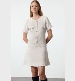 Снимка на Trendyol Ecru A-Line Button Detailed Mini Tweed Woven Dress