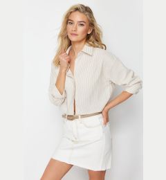 Снимка на Trendyol Ecru Beige Striped Crop Woven Shirt