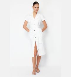 Снимка на Trendyol Ecru Belted Wide Fit Gabardine Midi Shirt Dress