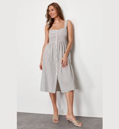 Снимка на Trendyol Ecru Buttoned Striped Linen Look Midi Woven Dress