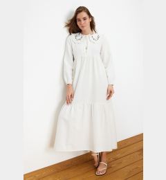 Снимка на Trendyol Ecru Collar Embroidered Half Patch Linen Look Woven Dress