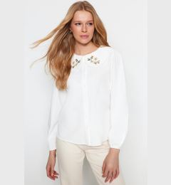 Снимка на Trendyol Ecru Collar Embroidery Detailed Cotton Regular Fit Woven Shirt